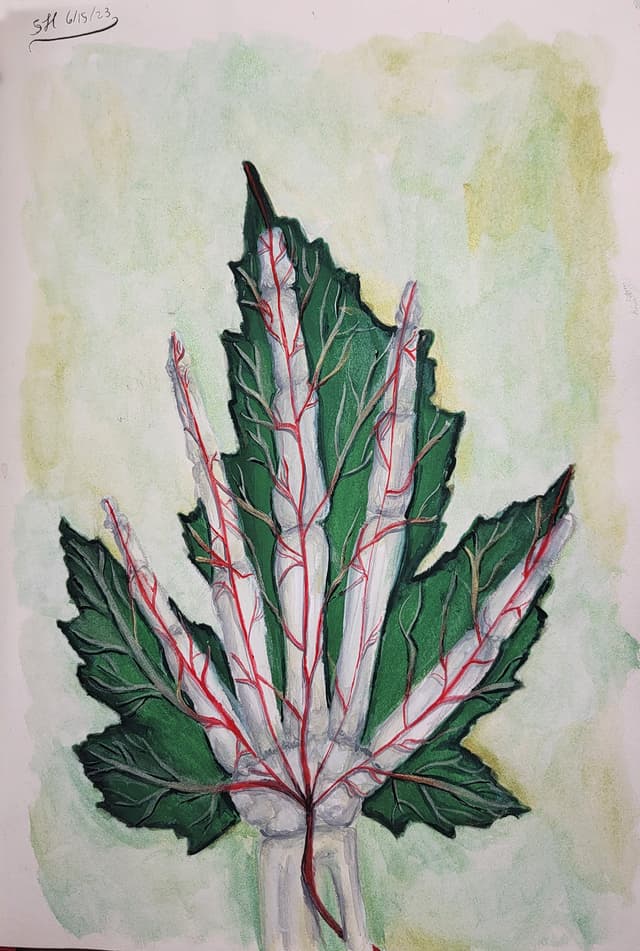 Gouache Leaf and Hand